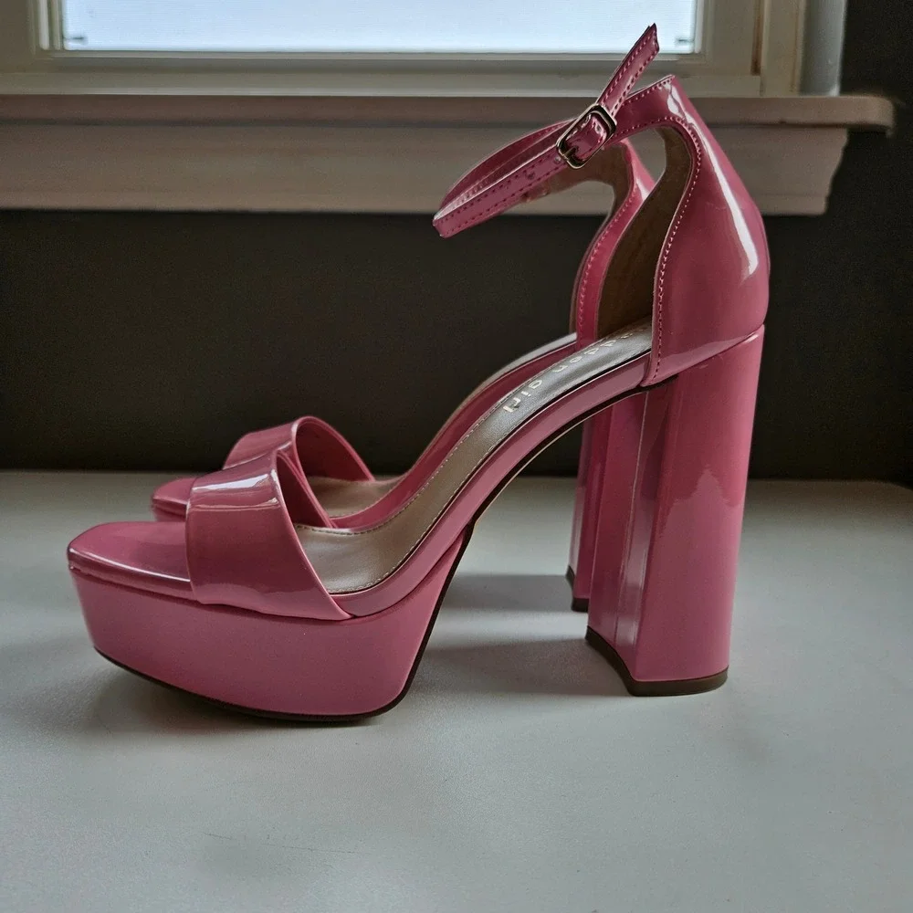 Madden Girl Pink Patent Platform Block Heels Womens 7.5M Strappy Sorority Hoco